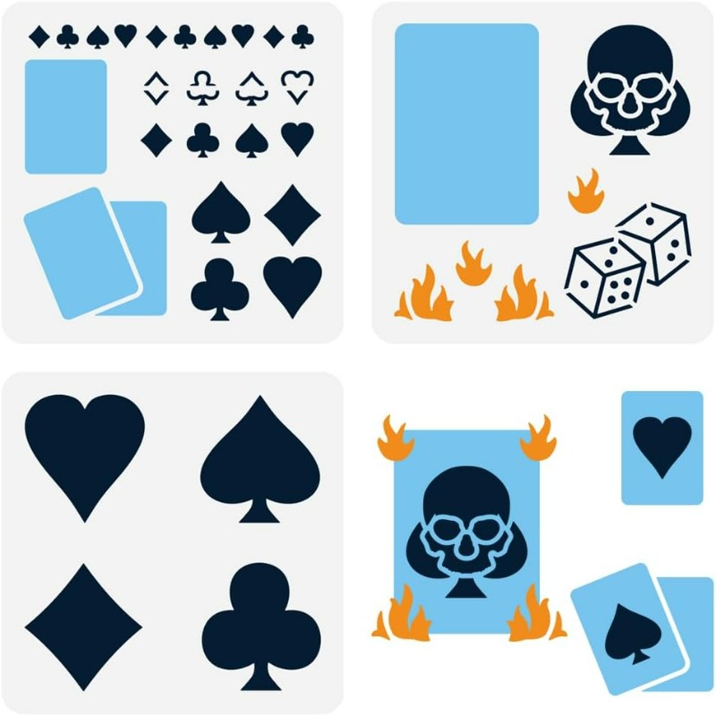 Board Game Template - 写真、カード、ハートスペード、クラブダイヤモンドパターンのための装飾的なプラスチックステンシルテンプレート、5.9x5.9 