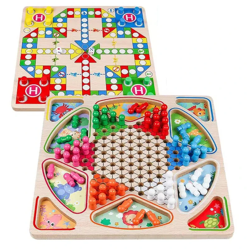 Board Game Catan - 子供、家族、2 in 1の両面ミニチェッカーボード、木製の飛行ボードセット、中国のパイカー、おもちゃ