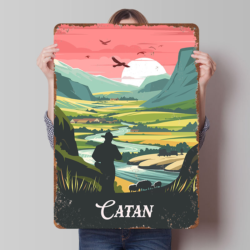 Board Game Catan - カタンボードゲームにインスパイアされたブリキ製ポスター、カスタマイズされたウォールアート、レトロヴィンテージメタルサイン、ファン向け、リビングルームの装飾、家の装飾に。