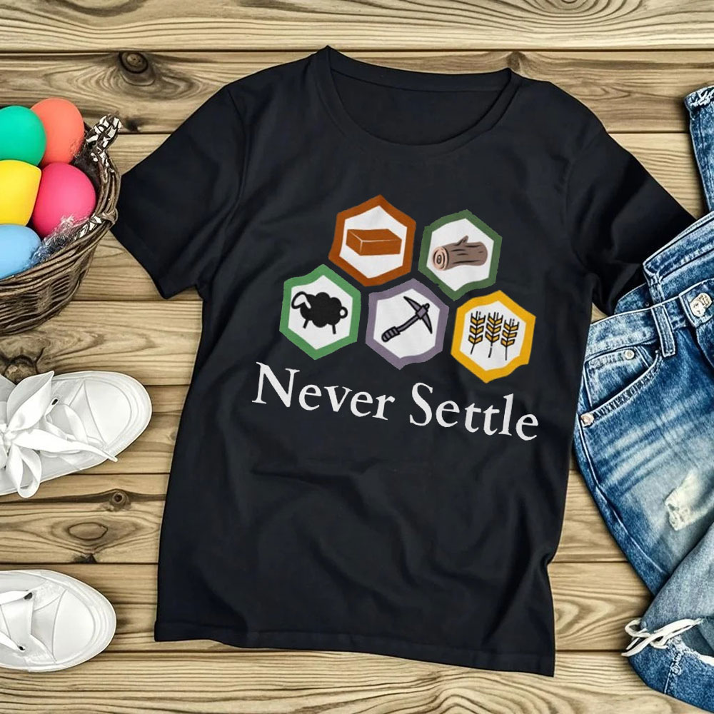 Never Settle Catan シャツ ヴィンテージ  - Board Game Catan のレビューと価格