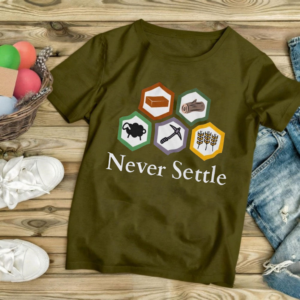 Never Settle Catan シャツ ヴィンテージ  - Board Game Catan のレビューと価格
