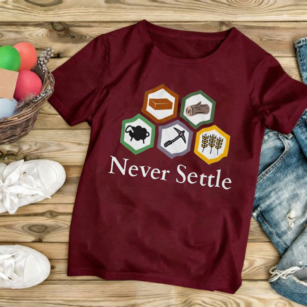 Never Settle Catan シャツ ヴィンテージ  - Board Game Catan のレビューと価格